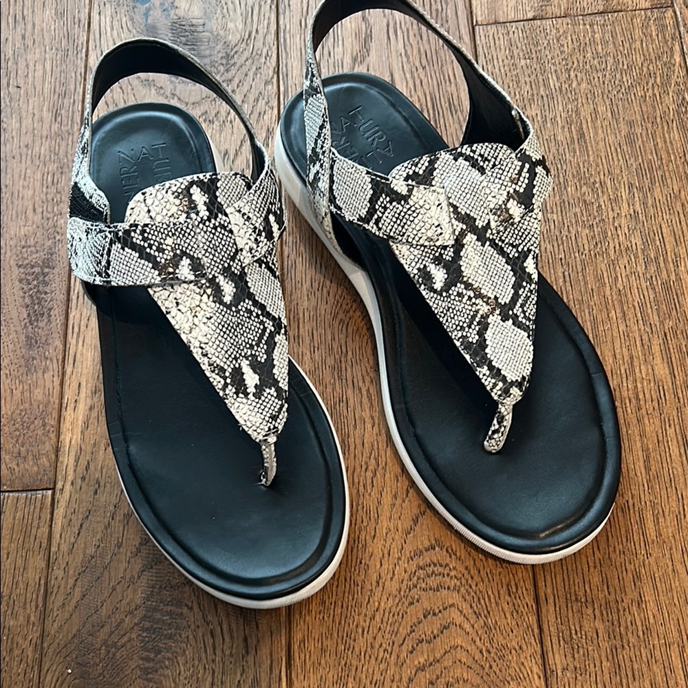 Naturalizer Black and White Snakeskin Sandals